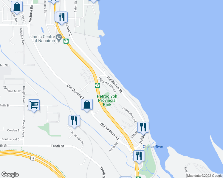 map of restaurants, bars, coffee shops, grocery stores, and more near 949 Highview Terrace in Nanaimo