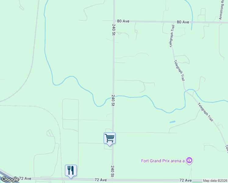 map of restaurants, bars, coffee shops, grocery stores, and more near 7634 240 Street in Langley Township