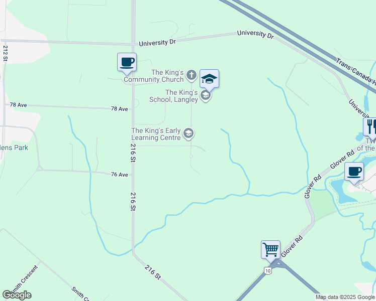 map of restaurants, bars, coffee shops, grocery stores, and more near 22742 76B Avenue in Langley Township