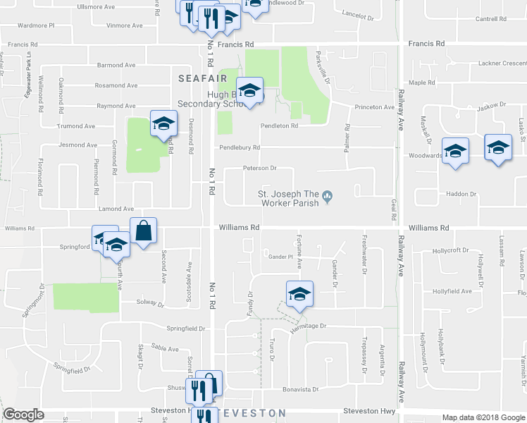 map of restaurants, bars, coffee shops, grocery stores, and more near 4360 Waller Drive in Richmond