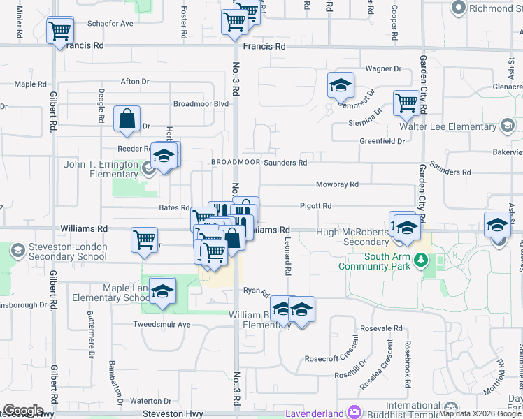 map of restaurants, bars, coffee shops, grocery stores, and more near 8120 Pigott Road in Richmond