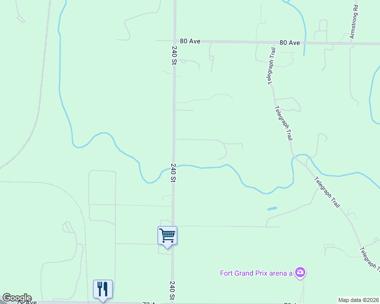 map of restaurants, bars, coffee shops, grocery stores, and more near 7634 240 Street in Langley