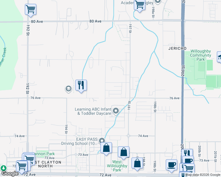 map of restaurants, bars, coffee shops, grocery stores, and more near 19623 76A Avenue in Langley Township
