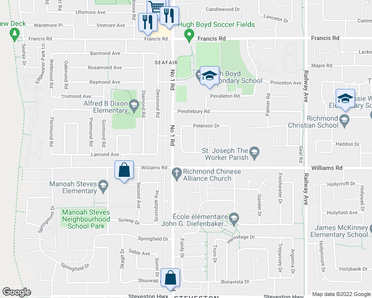 map of restaurants, bars, coffee shops, grocery stores, and more near 4151 Waller Drive in Richmond