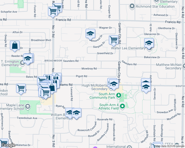 map of restaurants, bars, coffee shops, grocery stores, and more near 8491 Pigott Road in Richmond