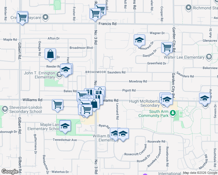 map of restaurants, bars, coffee shops, grocery stores, and more near 8131 Pigott Road in Richmond