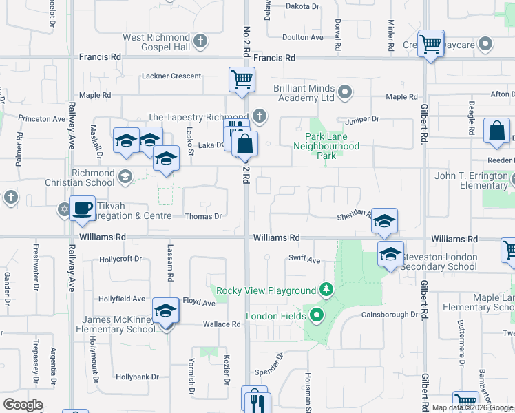 map of restaurants, bars, coffee shops, grocery stores, and more near 9688 Number 2 Road in Richmond