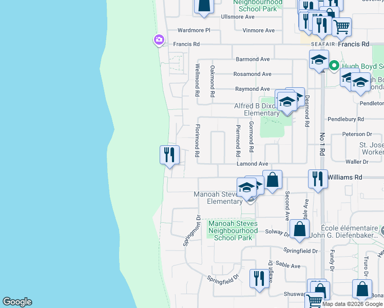 map of restaurants, bars, coffee shops, grocery stores, and more near in Richmond