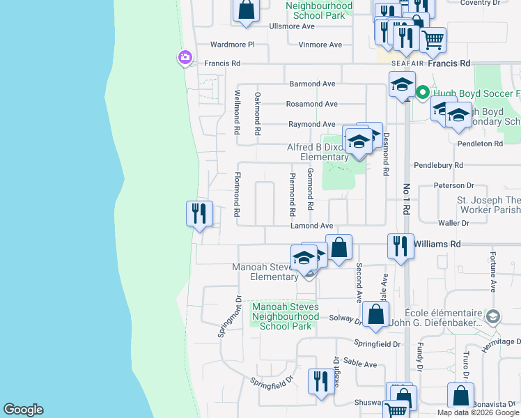 map of restaurants, bars, coffee shops, grocery stores, and more near 9171 Chapmond Crescent in Richmond