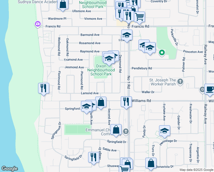 map of restaurants, bars, coffee shops, grocery stores, and more near 9531 Kirkmond Crescent in Richmond