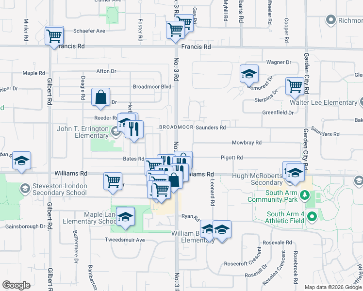 map of restaurants, bars, coffee shops, grocery stores, and more near in Richmond