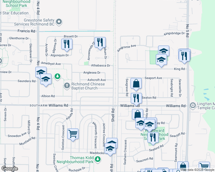 map of restaurants, bars, coffee shops, grocery stores, and more near 10851 Anahim Drive in Richmond