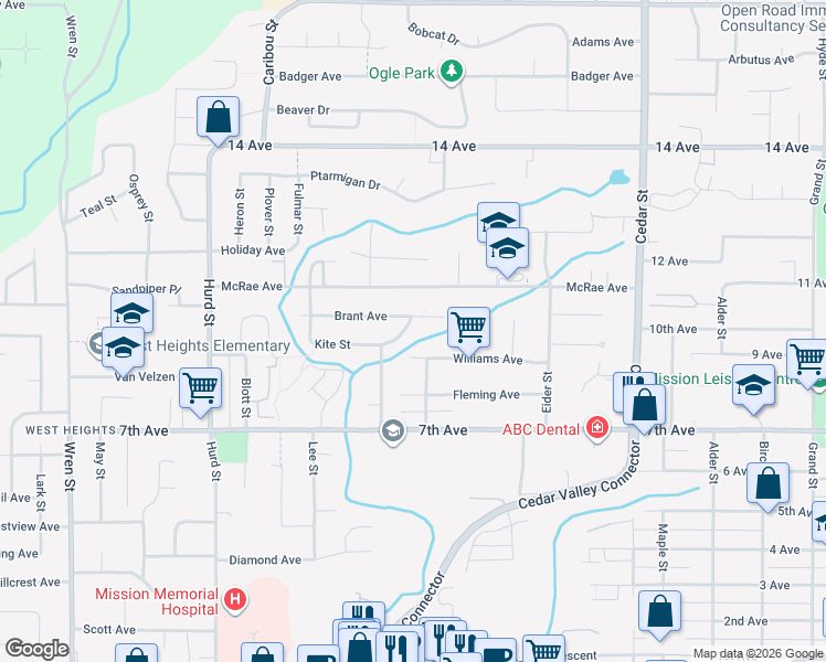 map of restaurants, bars, coffee shops, grocery stores, and more near 32472 Grebe Crescent in Mission