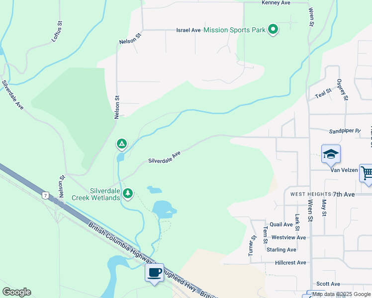 map of restaurants, bars, coffee shops, grocery stores, and more near 31529 Silverdale Avenue in Mission