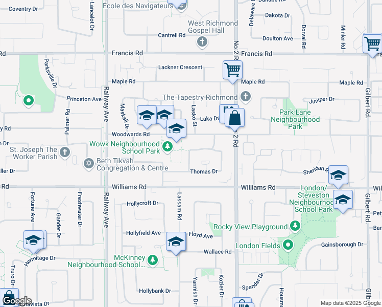 map of restaurants, bars, coffee shops, grocery stores, and more near 5680 Eastman Drive in Richmond