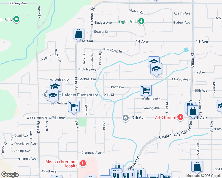 map of restaurants, bars, coffee shops, grocery stores, and more near 32384 Brant Avenue in Mission