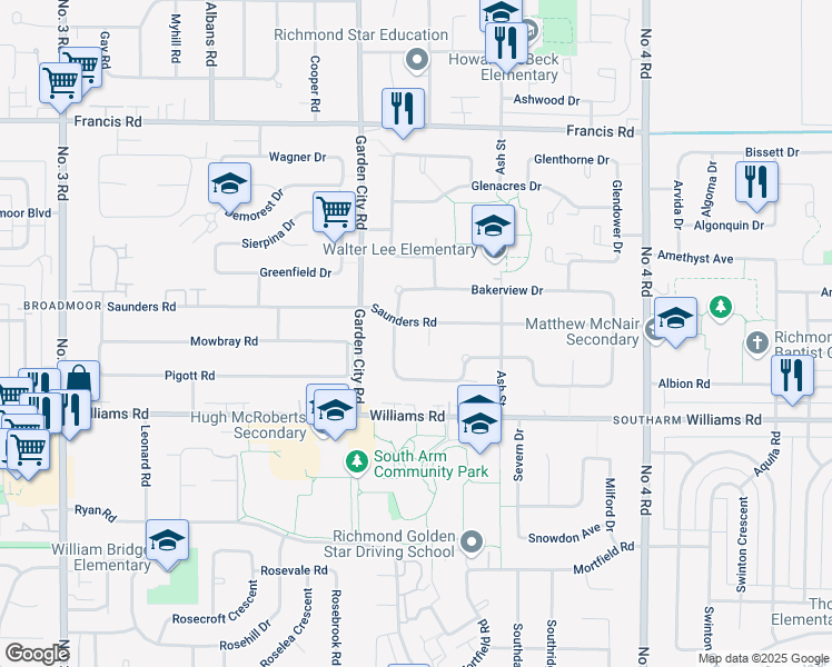map of restaurants, bars, coffee shops, grocery stores, and more near 9260 Saunders Road in Richmond