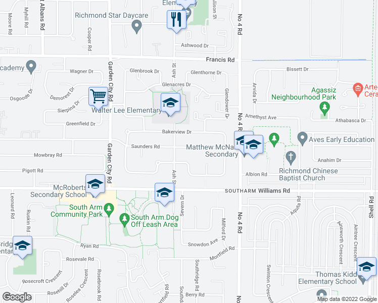 map of restaurants, bars, coffee shops, grocery stores, and more near 9560 Saunders Road in Richmond