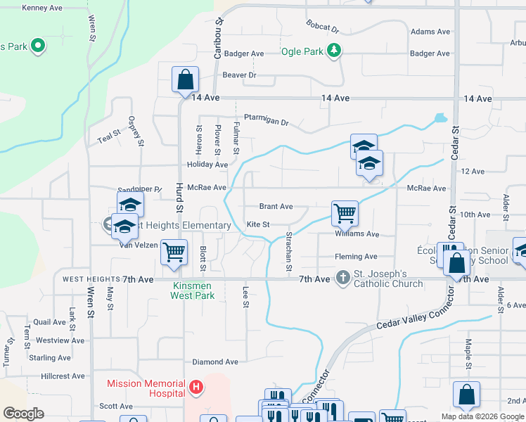 map of restaurants, bars, coffee shops, grocery stores, and more near 32384 Brant Avenue in Mission
