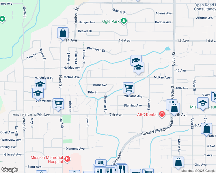 map of restaurants, bars, coffee shops, grocery stores, and more near 32456 Brant Avenue in Mission