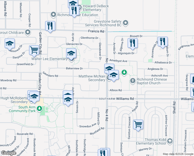 map of restaurants, bars, coffee shops, grocery stores, and more near 9760 Saunders Road in Richmond