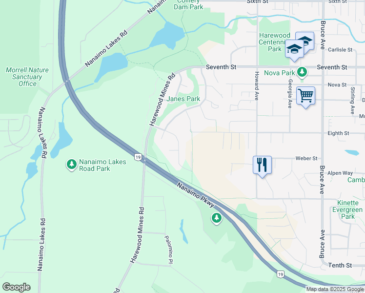 map of restaurants, bars, coffee shops, grocery stores, and more near 754 Southland Way in Nanaimo