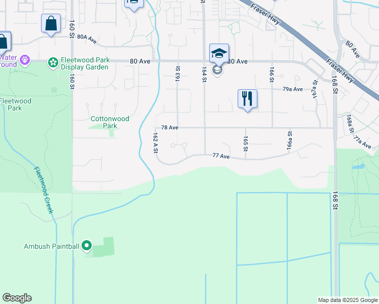 map of restaurants, bars, coffee shops, grocery stores, and more near 7722 163 Street in Surrey