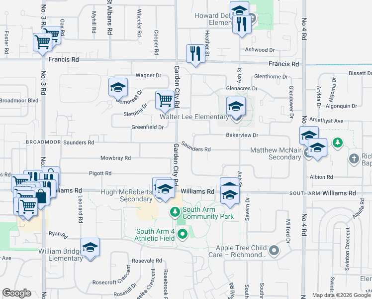 map of restaurants, bars, coffee shops, grocery stores, and more near 9200 Saunders Road in Richmond