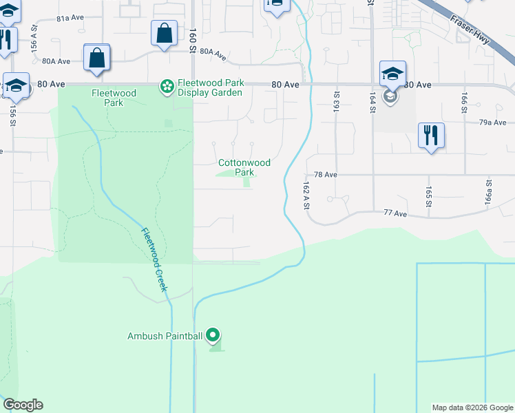 map of restaurants, bars, coffee shops, grocery stores, and more near 7723 161A Street in Surrey