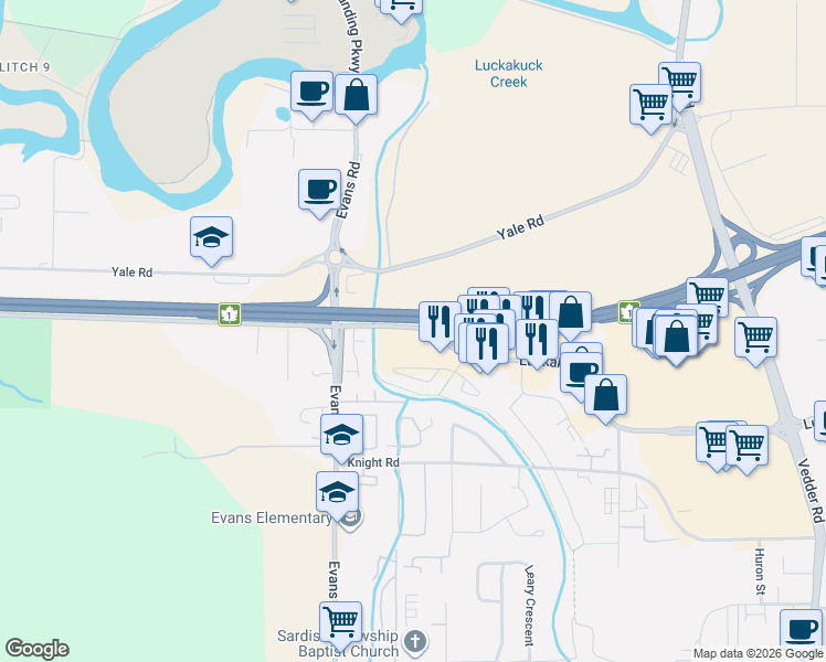 map of restaurants, bars, coffee shops, grocery stores, and more near 45200 Luckakuck Way in Chilliwack