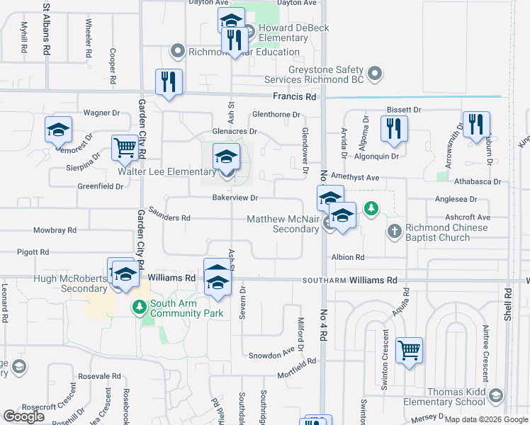map of restaurants, bars, coffee shops, grocery stores, and more near 9631 Saunders Road in Richmond