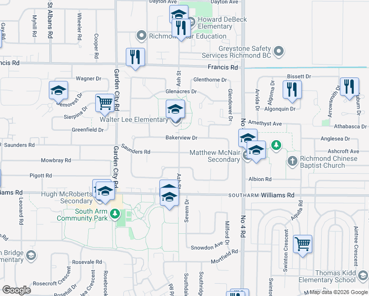 map of restaurants, bars, coffee shops, grocery stores, and more near 9488 Saunders Road in Richmond