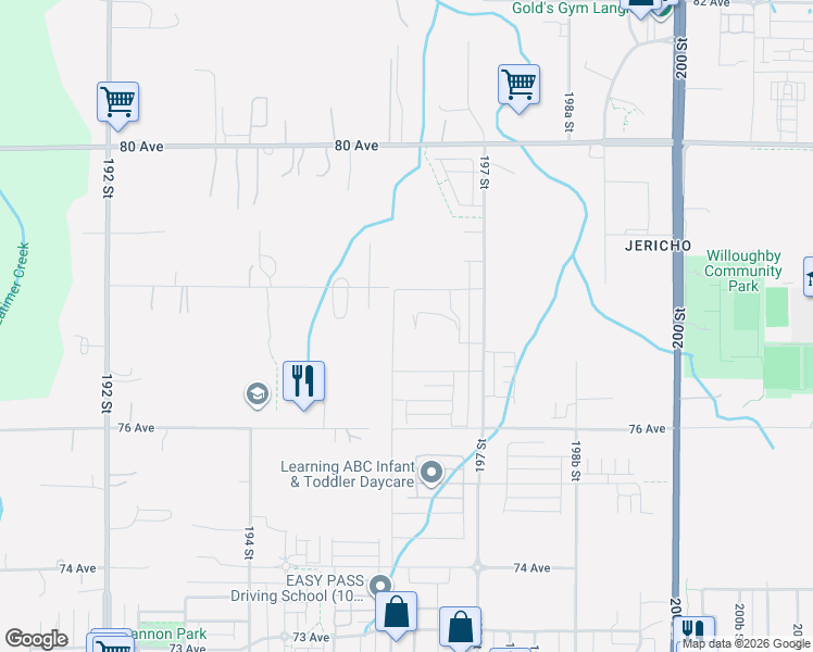 map of restaurants, bars, coffee shops, grocery stores, and more near 7738 196 Street in Surrey