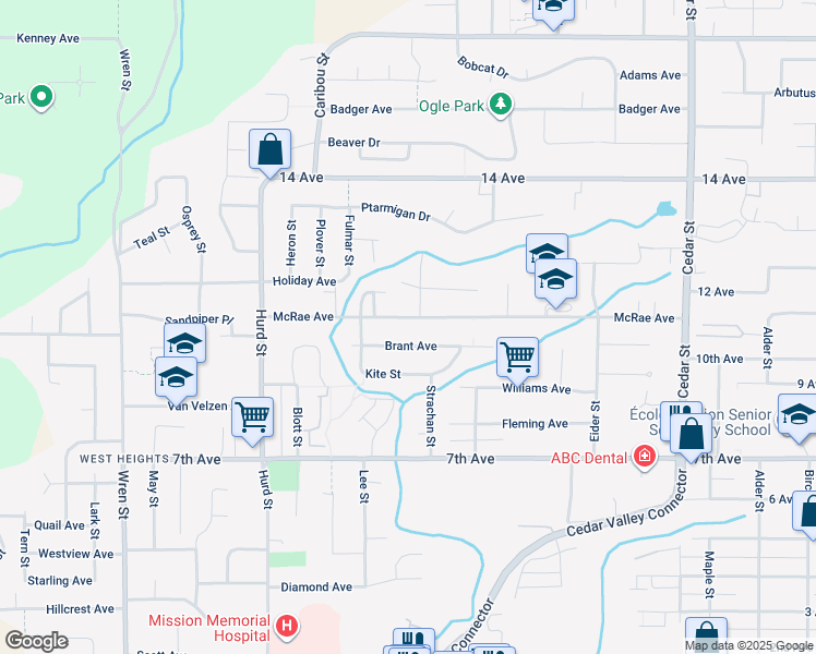 map of restaurants, bars, coffee shops, grocery stores, and more near 32456 Brant Avenue in Mission