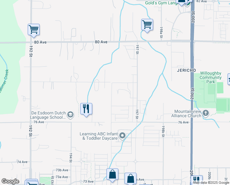 map of restaurants, bars, coffee shops, grocery stores, and more near 7746 196 Street in Surrey