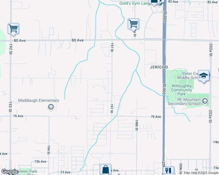 map of restaurants, bars, coffee shops, grocery stores, and more near 7743 197 Street in Langley Township
