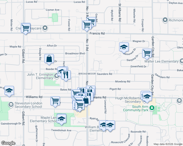 map of restaurants, bars, coffee shops, grocery stores, and more near in Richmond