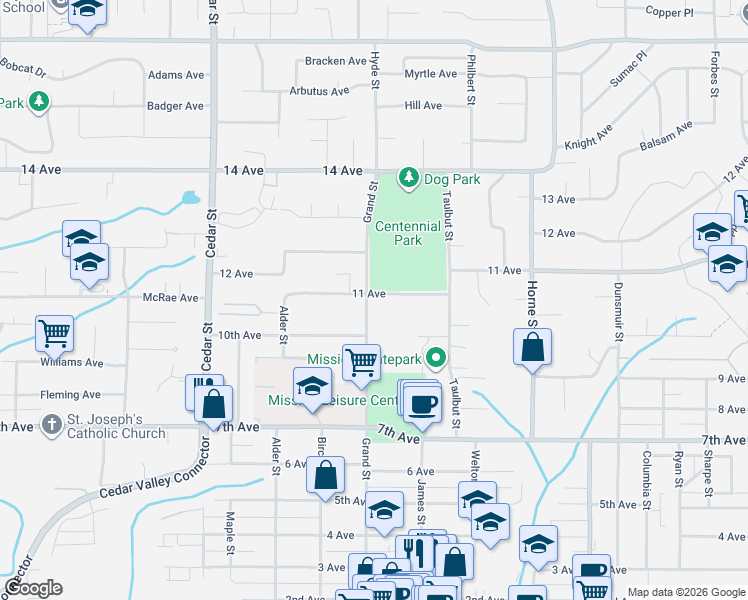map of restaurants, bars, coffee shops, grocery stores, and more near 7790 Grand Street in Mission