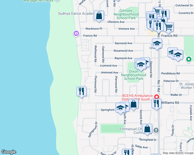 map of restaurants, bars, coffee shops, grocery stores, and more near 9420 Florimond Road in Richmond