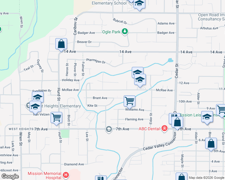 map of restaurants, bars, coffee shops, grocery stores, and more near 32485 McRae Ave in Mission
