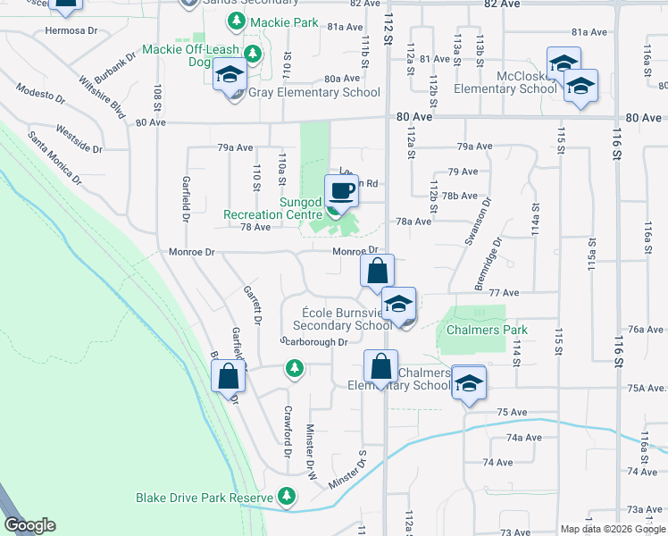 map of restaurants, bars, coffee shops, grocery stores, and more near 7777 Stamford Place in Delta