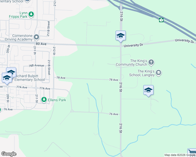 map of restaurants, bars, coffee shops, grocery stores, and more near 21457 78 Avenue in Langley Township