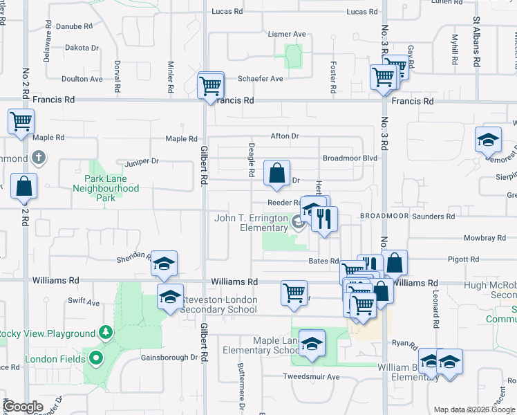 map of restaurants, bars, coffee shops, grocery stores, and more near 9700 Deagle Road in Richmond