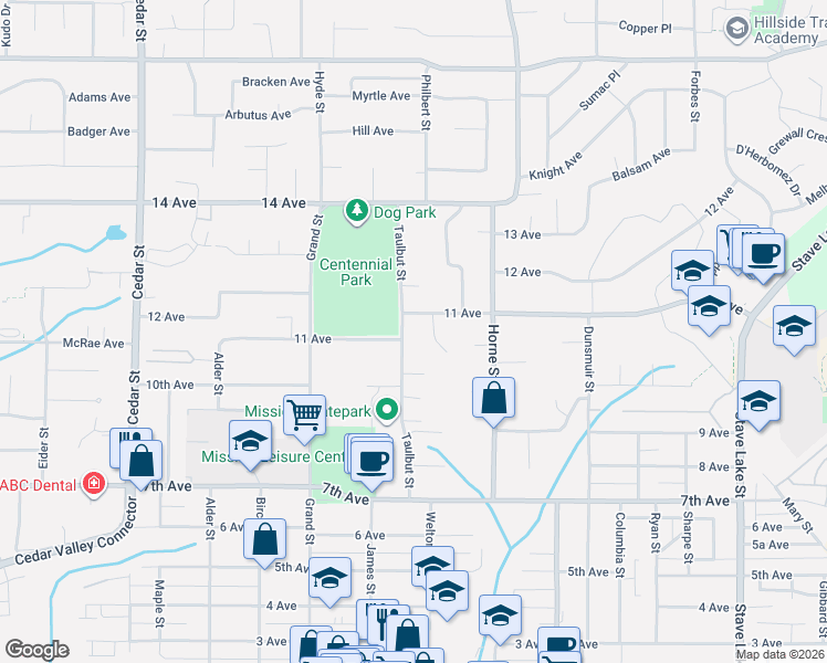 map of restaurants, bars, coffee shops, grocery stores, and more near 7816 Taulbut Street in Mission