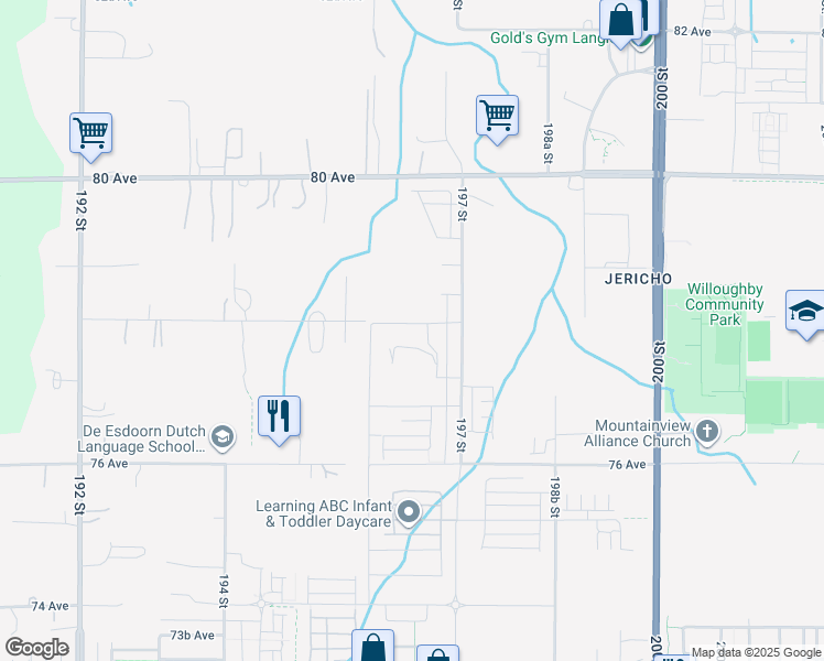 map of restaurants, bars, coffee shops, grocery stores, and more near 19642 78 Avenue in Langley Township