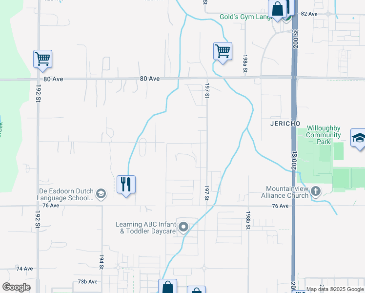 map of restaurants, bars, coffee shops, grocery stores, and more near 19648 78 Avenue in Langley Township
