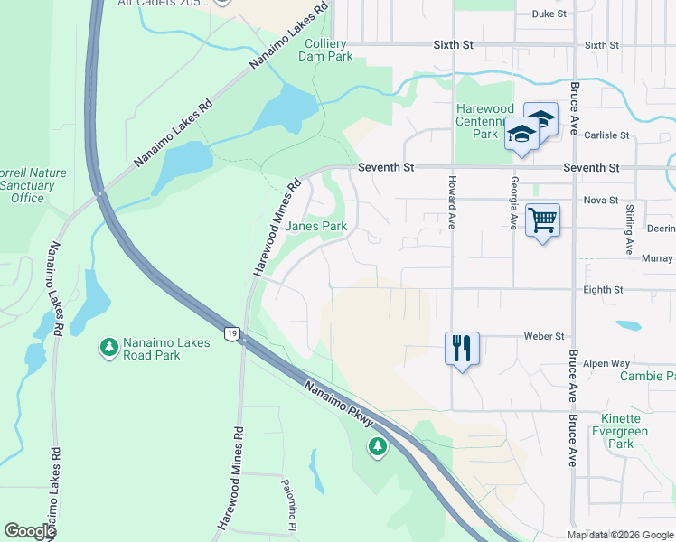 map of restaurants, bars, coffee shops, grocery stores, and more near 886 Kentwood Way in Nanaimo