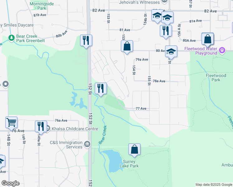map of restaurants, bars, coffee shops, grocery stores, and more near in Surrey