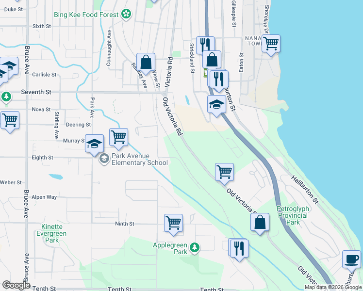 map of restaurants, bars, coffee shops, grocery stores, and more near 863 Old Victoria Road in Nanaimo