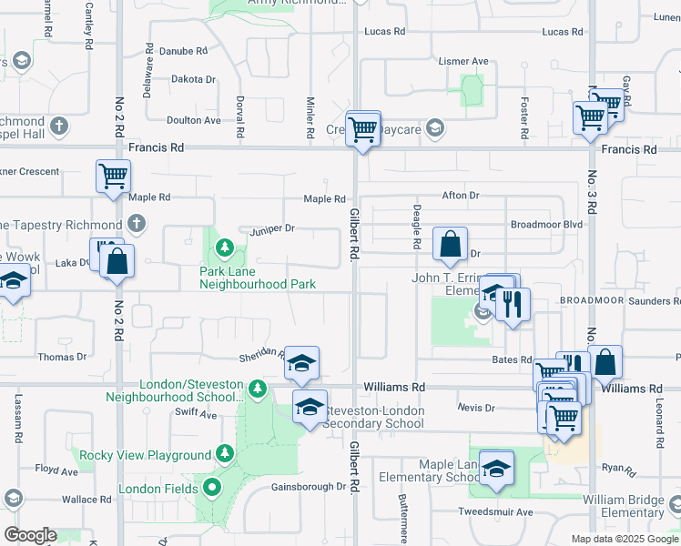 map of restaurants, bars, coffee shops, grocery stores, and more near 6840 Whiteoak Drive in Richmond